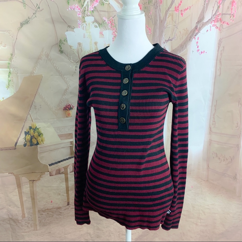 NEW Karl Largerfeld Ribbed Striped Thermal Top